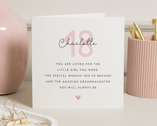 18th Birthday Card for Granddaughter, Personalised Birthday Card for Her, 18th Birthday Cards, Granddaughter Birthday Card, Girl 18th Card