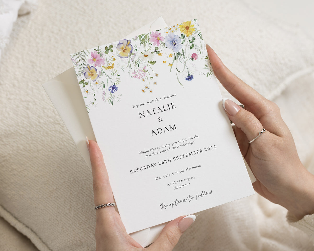 Wildflower Wedding Invitations, Floral Wedding Invite, Watercolour Garden Wedding Stationery, Personalised Invitation Suite
