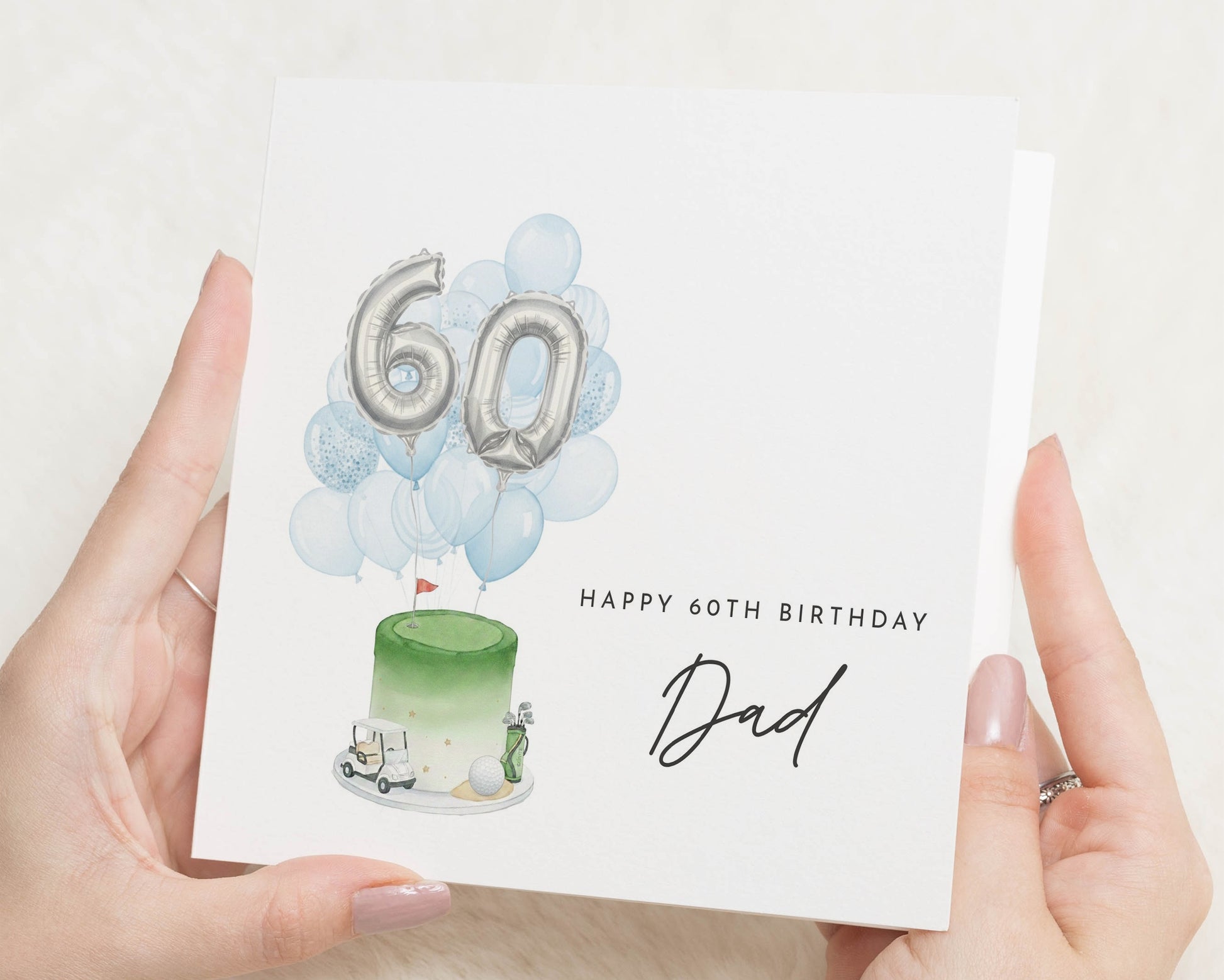 60th Birthday Card for Dad, Dad Birthday Card, 60th Birthday Card for Him, Personalised Birthday Card, Cake and Balloons Card