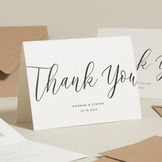 Modern White Wedding Thank You Card With Envelopes, Wedding Thank You Postcards, Wedding Thankyou Cards, Simple Wedding Cards