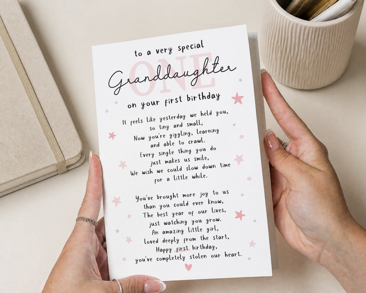 Granddaughter 1st Birthday Card, First Birthday Card for Granddaughter, One Year Old Girl Birthday Card, Poem Birthday Card for Girl