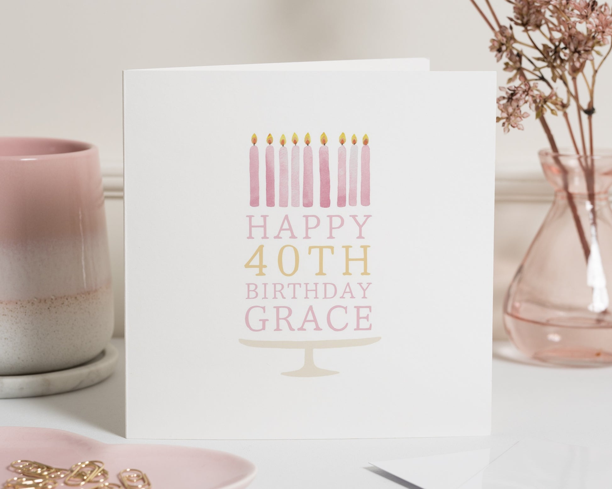 40th Birthday Card for Her, Personalised Birthday Card, Custom Age Card, Birthday Cake Card for Women, Simple Minimalist Birthday Card