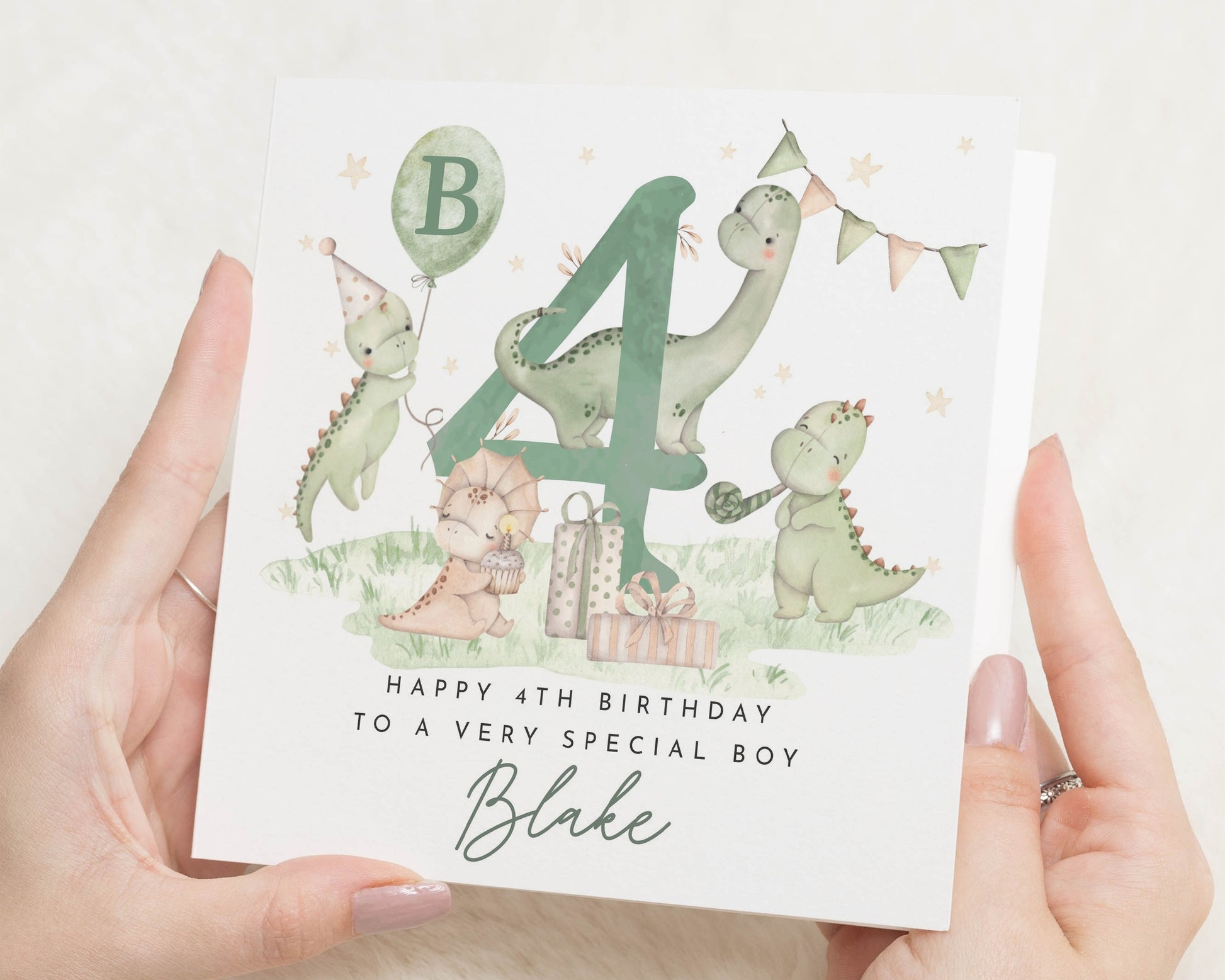 4th Birthday Card for Boy, Dinosaur Birthday Card, Personalised Kids Card, Cute Birthday Card for Son, Grandson Birthday Card