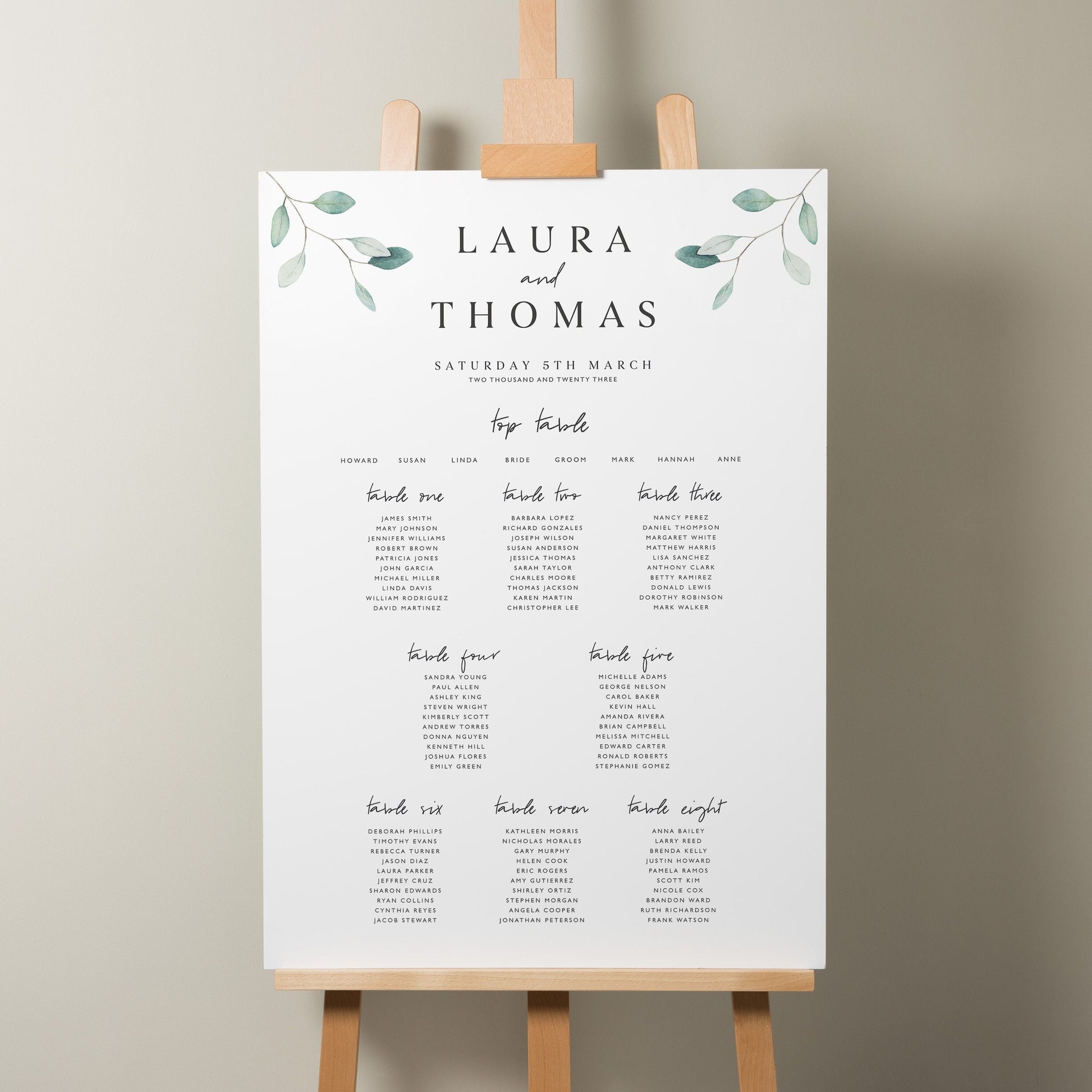 Wedding Table Plan, Personalised Table Seating Plan, Greenery Wedding, Find Your Seat Sign, Rustic Greenery Wedding Décor A1 &#39;Laura&#39;