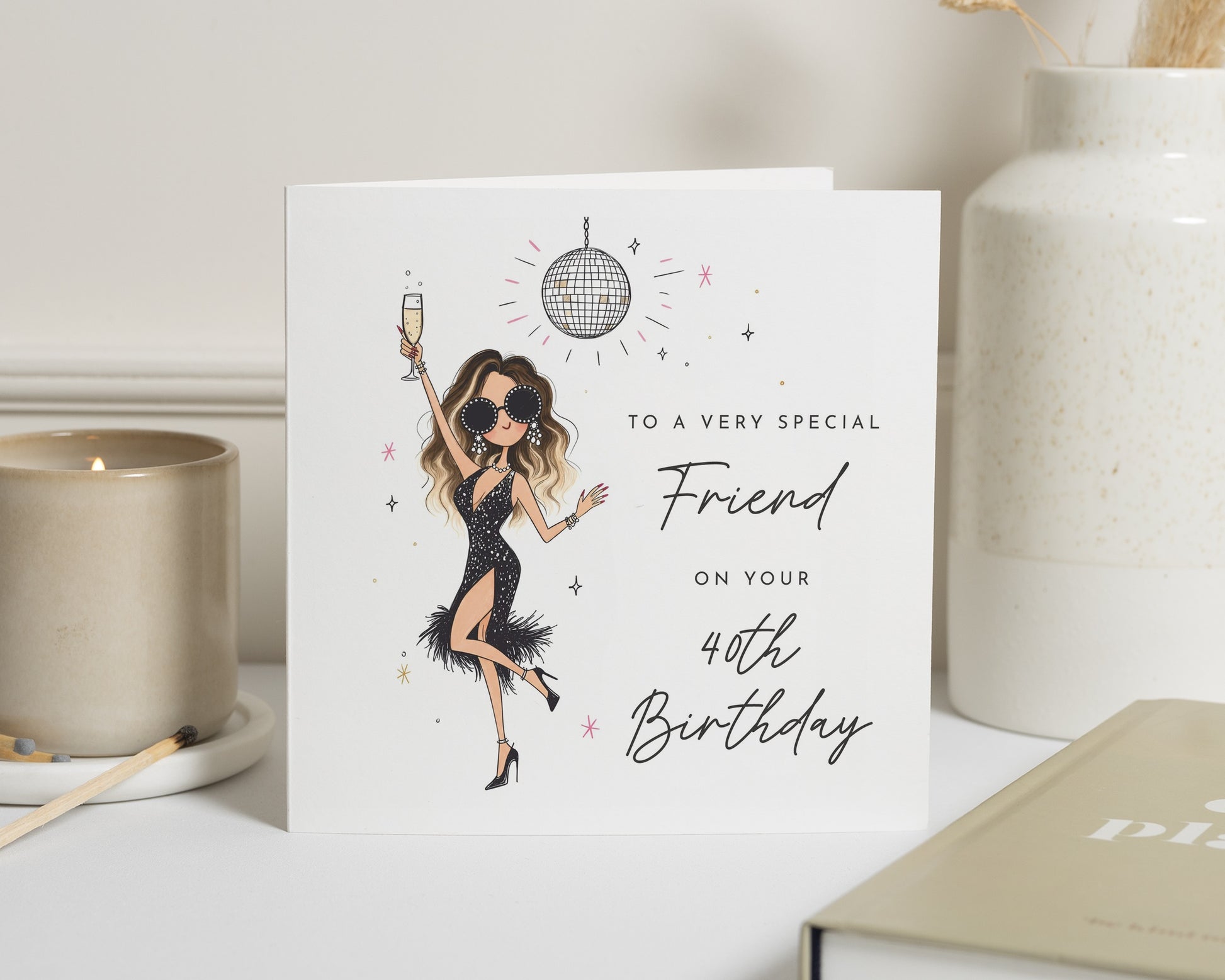 40th Birthday Card for Friend, Friend 40th Birthday Card, Birthday Card for Her, Best Friend Birthday Card, Female Birthday Card, Disco Card