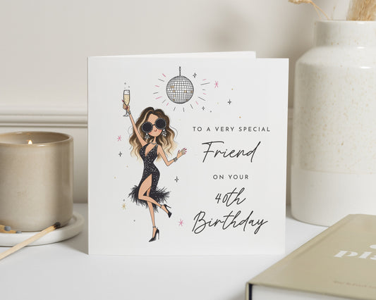 40th Birthday Card for Friend, Friend 40th Birthday Card, Birthday Card for Her, Best Friend Birthday Card, Female Birthday Card, Disco Card