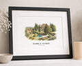 Personalised Wedding Venue Print, Watercolour Couple Wall Art, Wedding Gift, Anniversary Gift, Engagement Gift, Landscape Framed Print