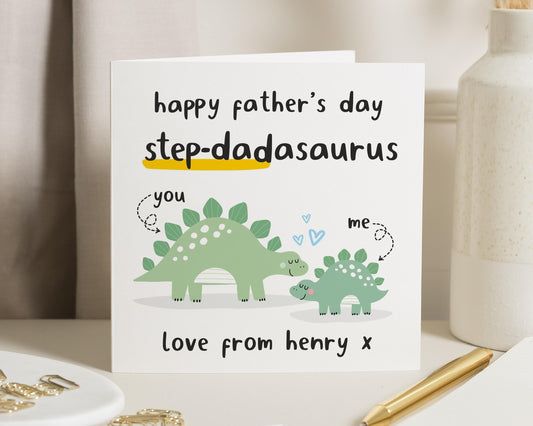 Fathers Day Card for Step Dad, Step Dad Fathers Day Card, Dinosaur Card, Cute Fathers Day Card from Son, Personalised Card for Him