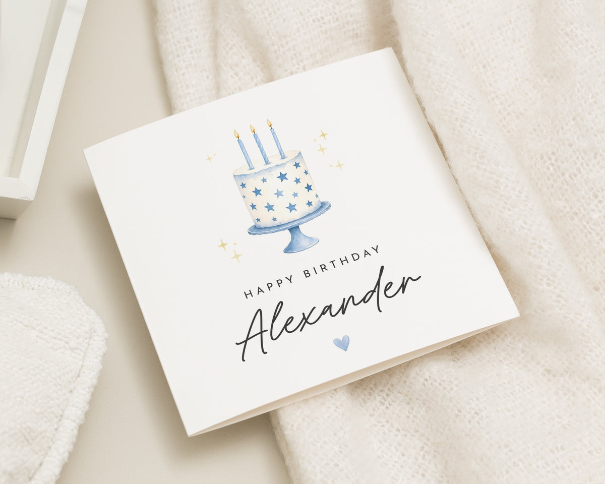 Personalised Birthday Card, Birthday Card for Boy, Birthday Card for Him, Kids Birthday Card, Blue Cake Birthday Card, Custom Name Card