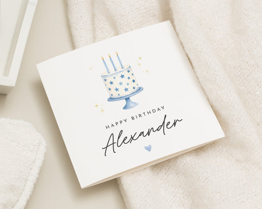 Personalised Birthday Card, Birthday Card for Boy, Birthday Card for Him, Kids Birthday Card, Blue Cake Birthday Card, Custom Name Card