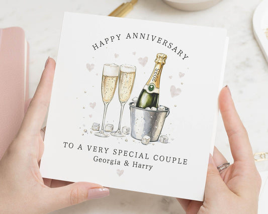 Anniversary Card for Couple, Personalised Anniversary Card, Champagne Card, Romantic Card, Special Couple Card