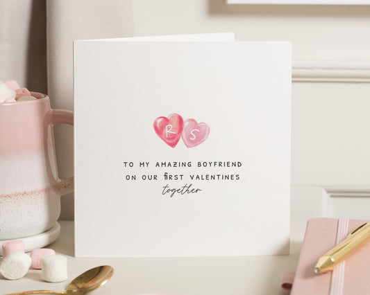 First Valentines Card for Boyfriend, Personalised Valentines Day Card, Valentines Card for Him, Romantic Card for Boyfriend