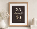 Personalised Gold Foil Wedding Date Print, Chocolate Brown Wall Art, Anniversary Gift, Gift for Couple, Portrait Print
