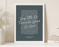 Personalised Wedding Vows Print, Blue Green Wall Art, Custom Couple Text Print, Anniversary Gift, Wedding Gift, White Framed Print