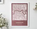 Personalised Map Print, Custom Location Map, Pink Wall Art, Engagement Gift for Couple, Proposal Keepsake, White Framed Print