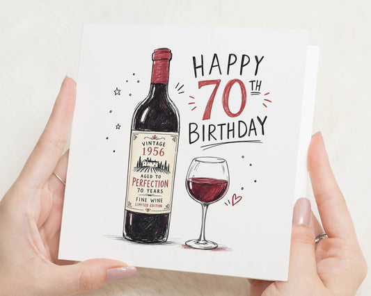 70th Birthday Card, 70th Birthday Card for Him, 70th Birthday Card for Her, Wine Birthday Card, Aged to Perfection Card for Dad