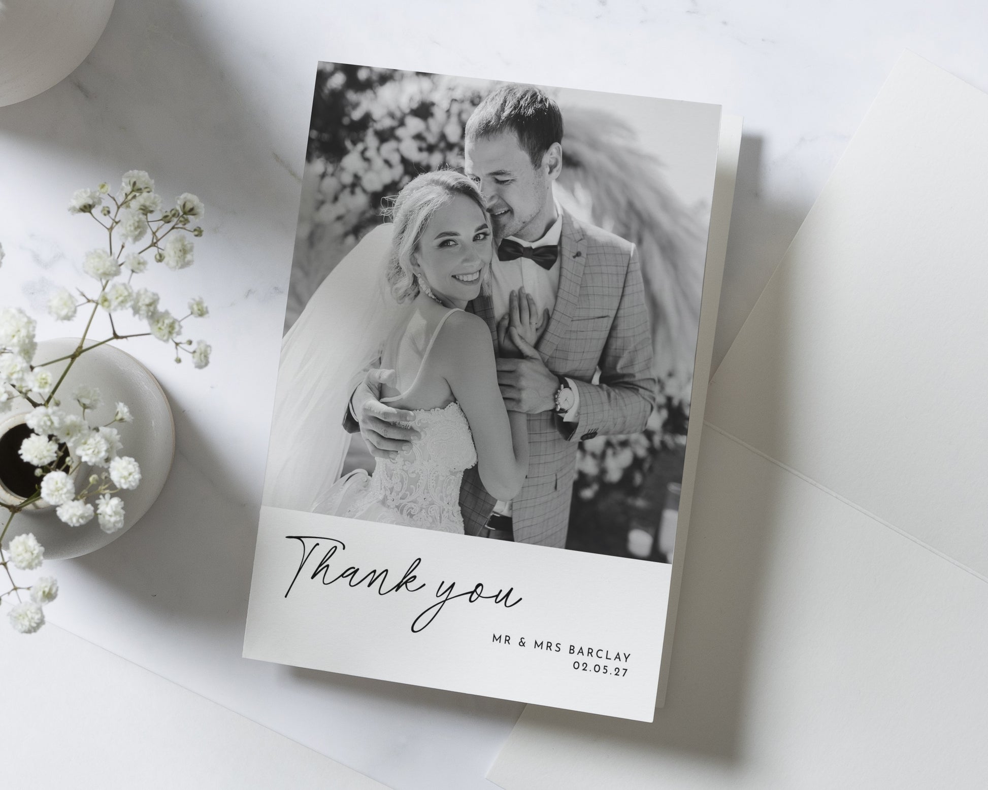 Personalised Wedding Thank You Cards, Photo Wedding Thank You Card, Minimal Thank You Cards, Folded Wedding Thank You Cards, Thank You Card