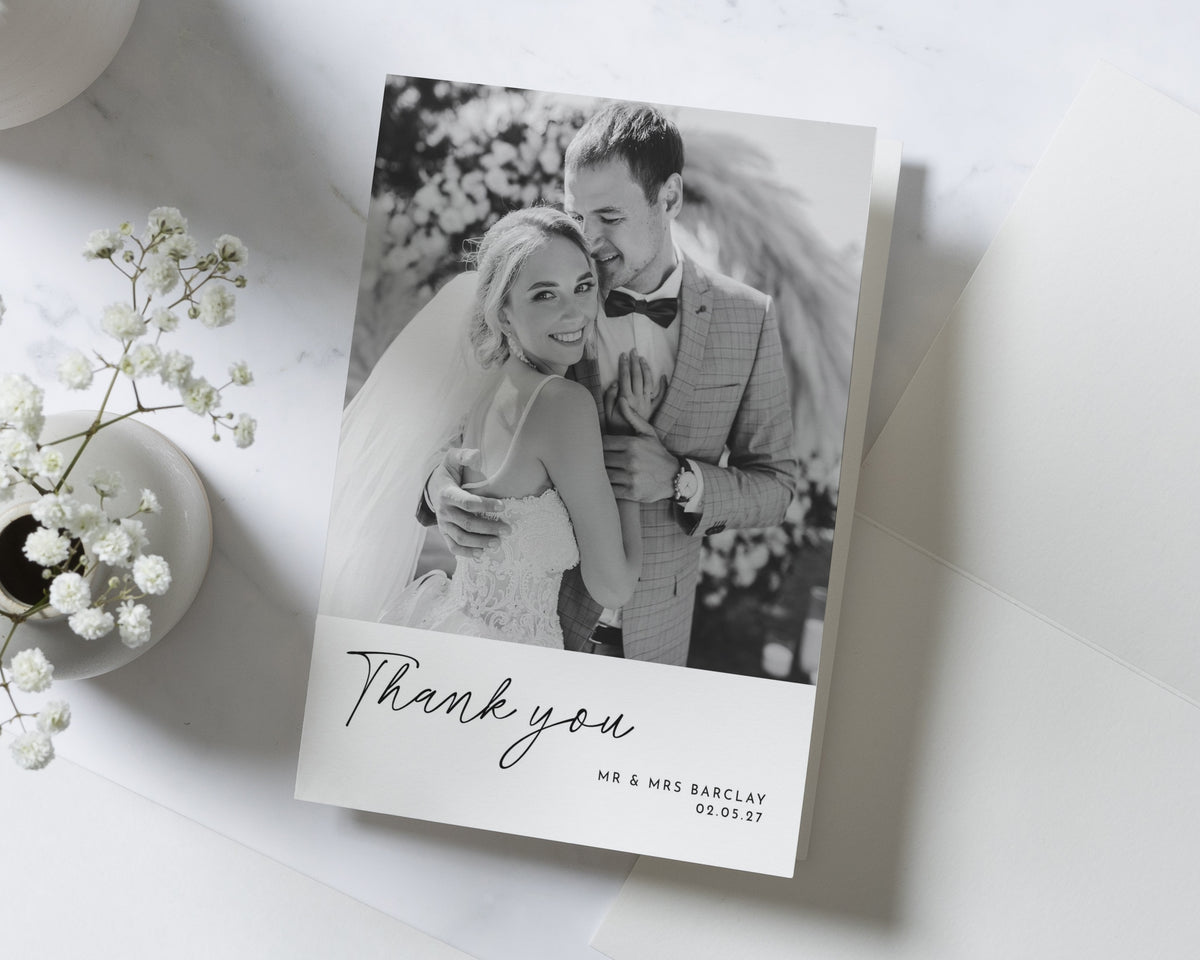 Personalised Wedding Thank You Cards, Photo Wedding Thank You Card, Simple Thank You Cards for Wedding, Folded Wedding Cards