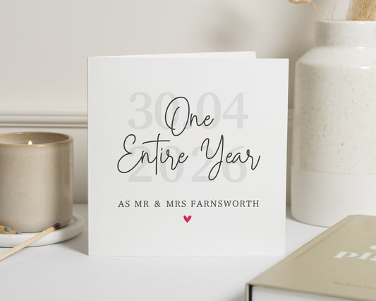 Anniversary Card, One Year Anniversary Card, 1st Anniversary Card, Personalised Anniversary Card, Mr And Mrs Card, Wedding Anniversary