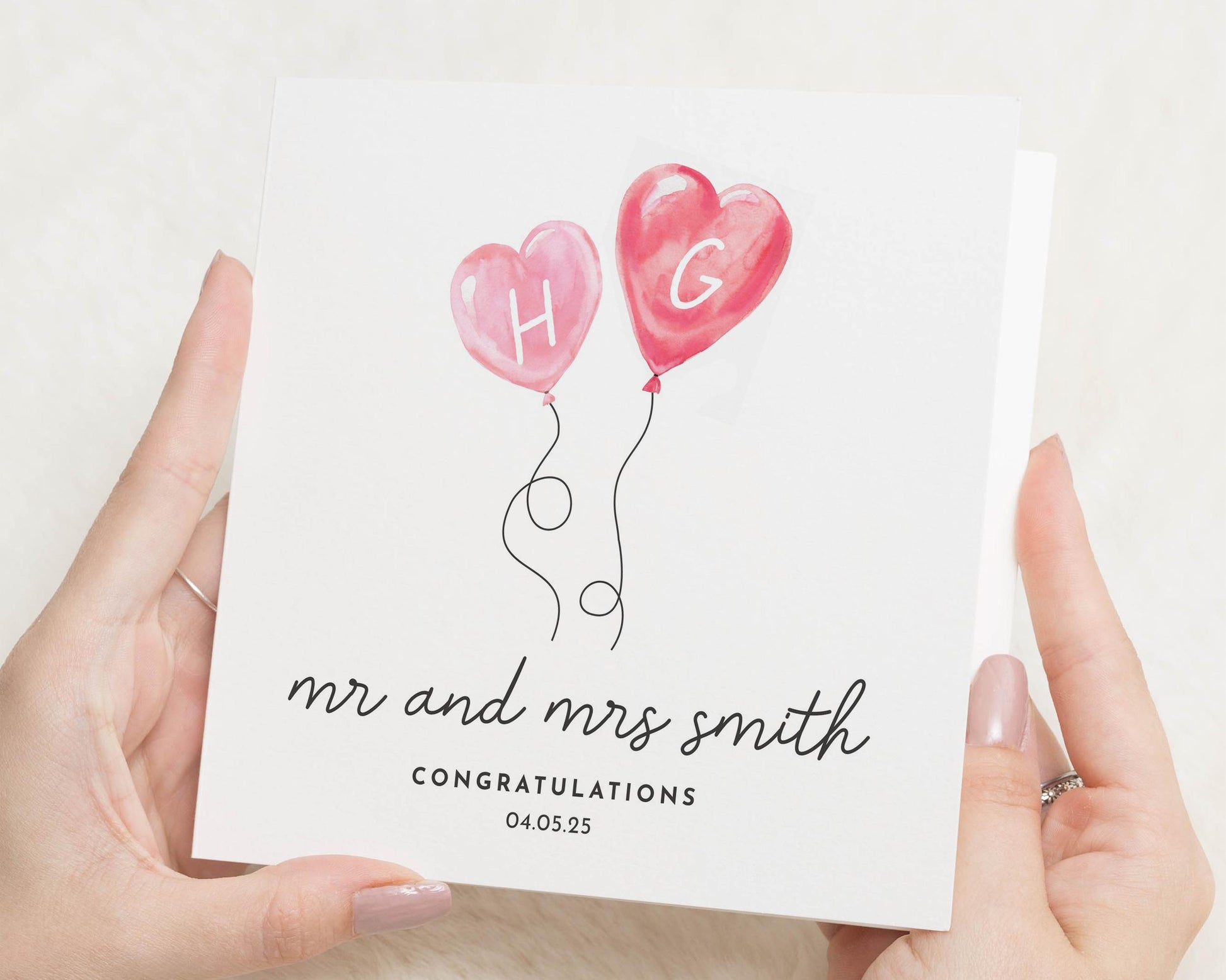Personalised Wedding Card, Mr And Mrs Card, Wedding Congratulations Card, Heart Balloon Card, Custom Name Card, Simple Wedding Card