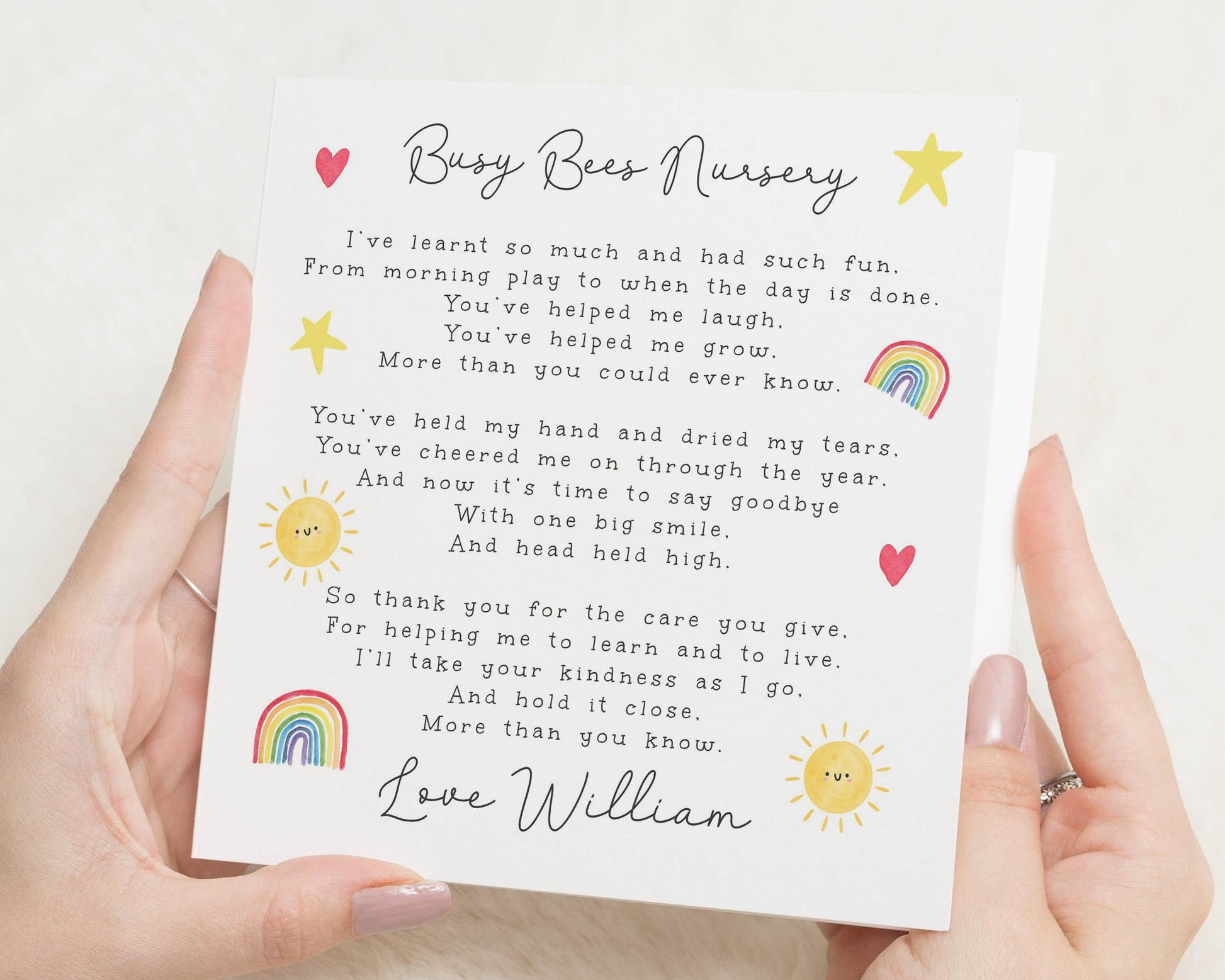 Thank You Card for Nursery, Nursery Teacher Thank You Card, Personalised Thank You Card, End of Term Card, Cute Rainbow Card
