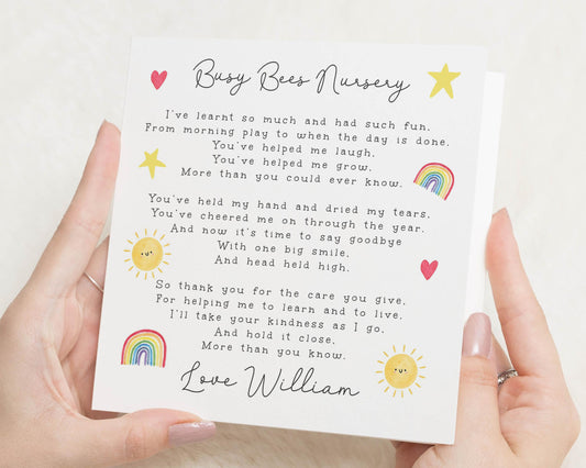 Thank You Card for Nursery, Nursery Teacher Thank You Card, Personalised Thank You Card, End of Term Card, Cute Rainbow Card