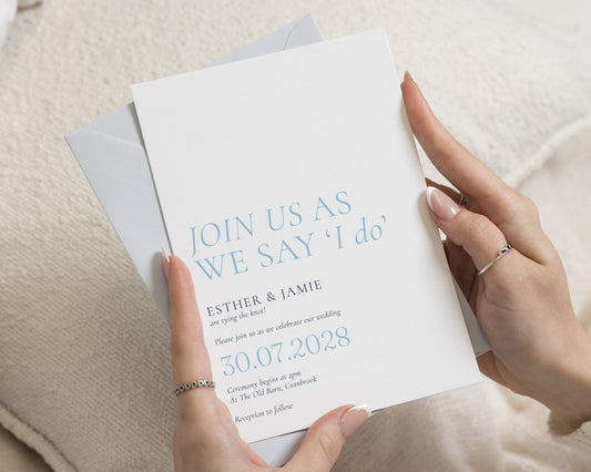 Dusty Blue Wedding Invitations, Minimalist Wedding Invite, Elegant Typography Invitation Suite, Personalised Wedding Stationery