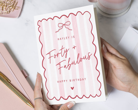 40th Birthday Card for Her, Personalised Birthday Card, Forty and Fabulous Card, Birthday Card for Wife Mum Sister Friend