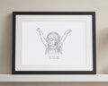 Personalised Child Line Art Print, Custom Children's Portrait Print, Family Gift, Nursery Wall Art, Landscape Black Framed Print