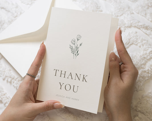 Personalised Wedding Thank You Cards, Folded Wedding Thank You Cards, Wedding Thank You Cards, Floral Thank You Cards, Simple Thank You Card