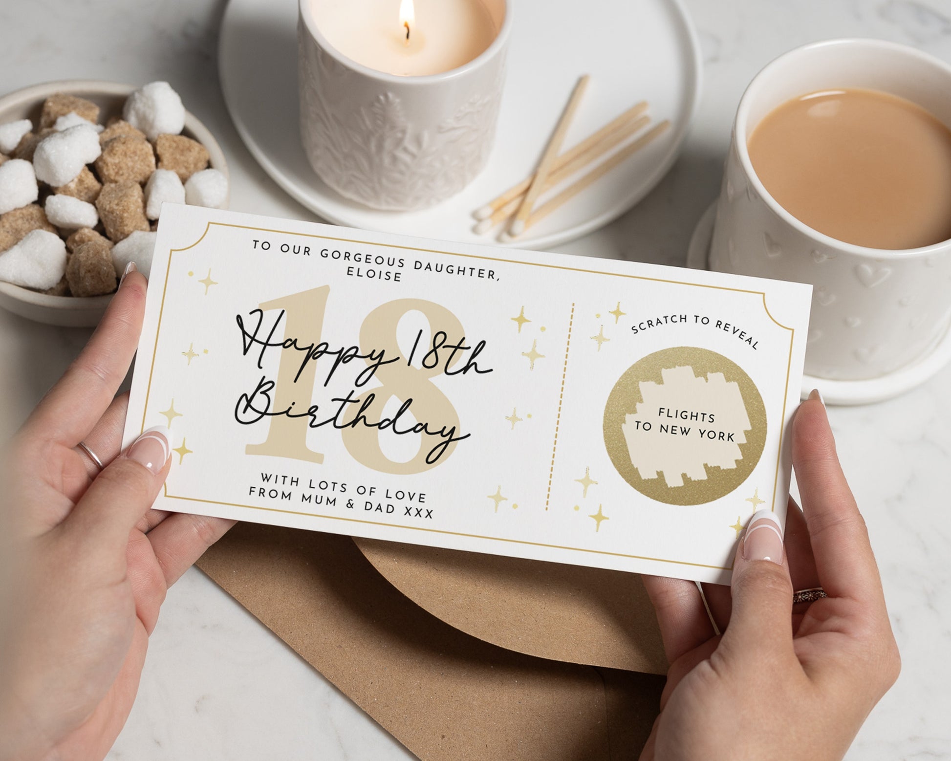 Personalised 18th Birthday Gift Voucher, Daughter Birthday Card, Scratch To Reveal, Flights To New York, Custom Birthday Card