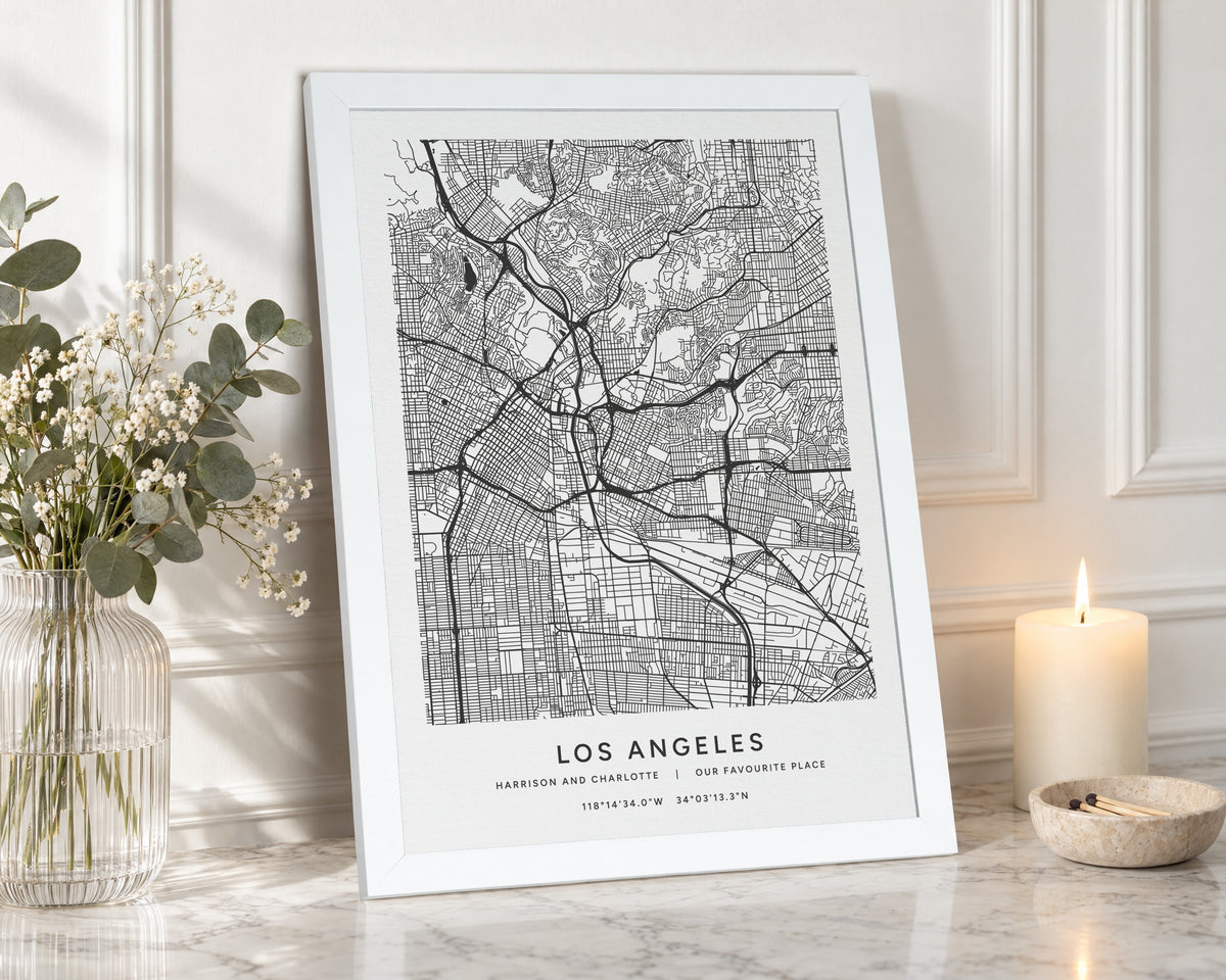Personalised Map Print, Custom Location Map, Coordinates Wall Art, Anniversary Gift for Couple, New Home Gift, White Framed Print