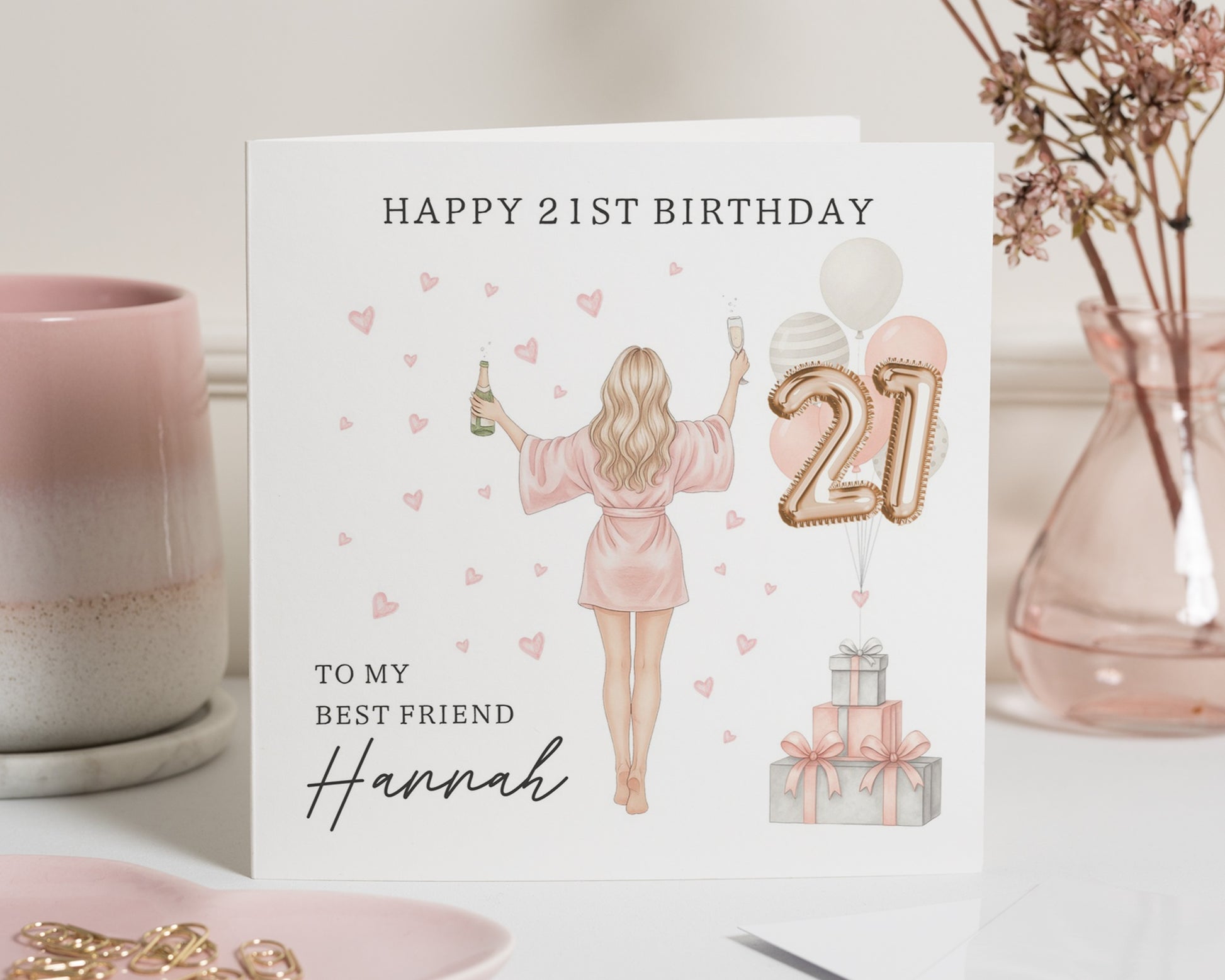 21st Birthday Card for Best Friend, Personalised Birthday Card for Her, 21st Birthday Card for Daughter, Champagne Birthday Card