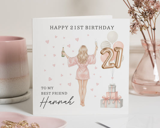 21st Birthday Card for Best Friend, Personalised Birthday Card for Her, 21st Birthday Card for Daughter, Champagne Birthday Card