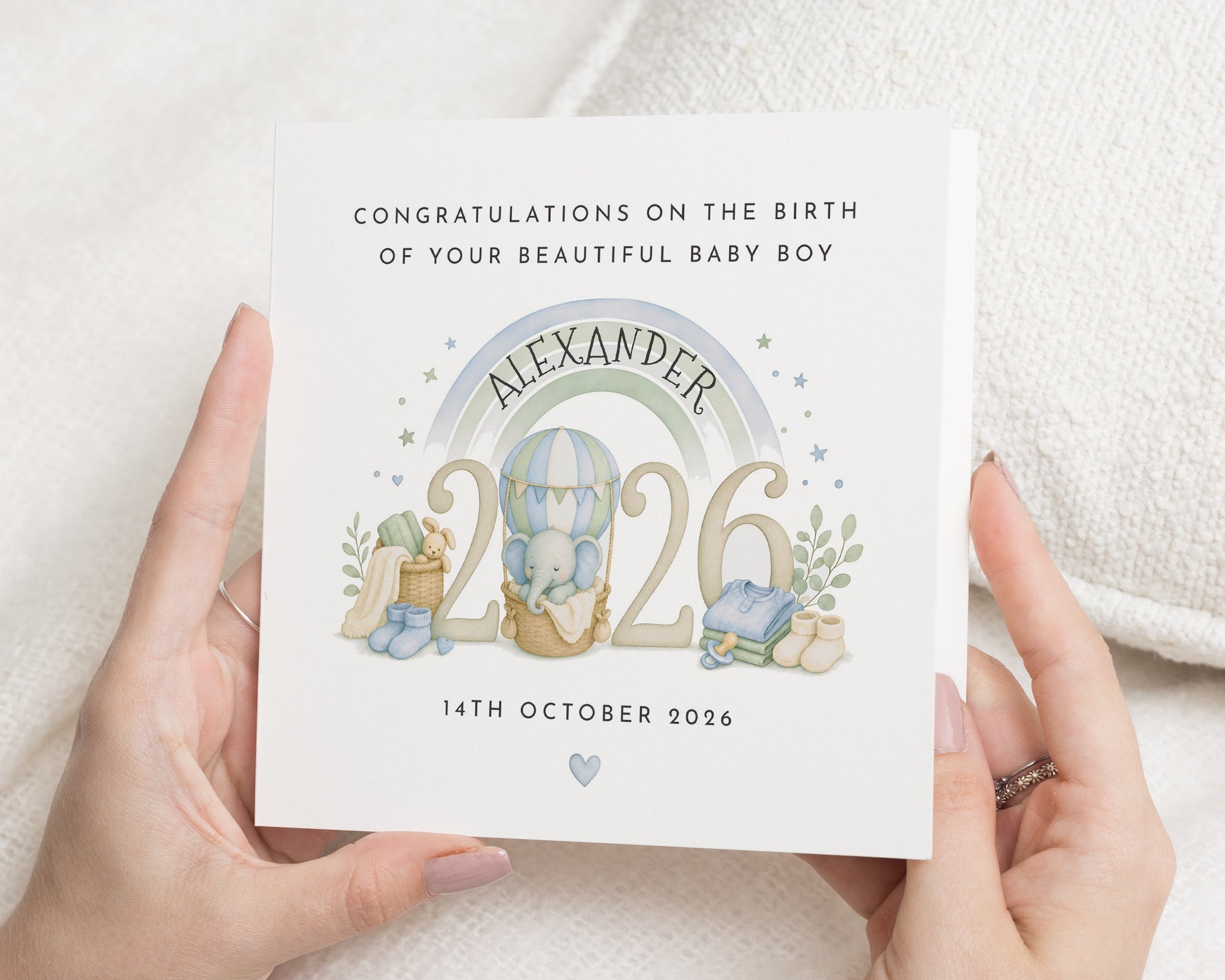 Personalised New Baby Boy Card, New Baby Card, Baby Boy Congratulations Card, Congratulations on the Birth Card, Custom Baby Keepsake Card