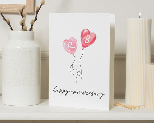 Personalised Anniversary Card, Anniversary Card for Wife, Anniversary Card for Husband, Romantic Anniversary Card, Heart Balloon Card