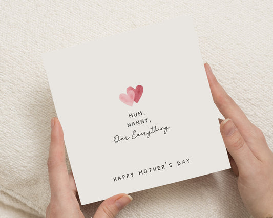 Mother's Day Card for Mum Nanny, Mother's Day Card for Her, Personalised Mother's Day Card, Our Everything Card, Cute Heart Card
