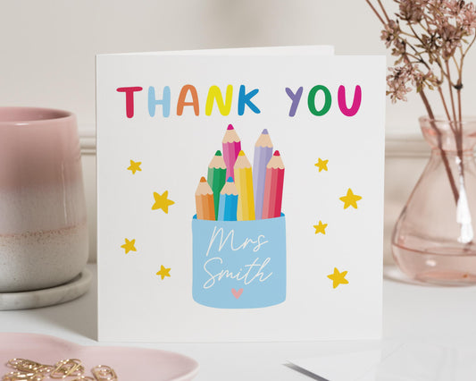 Thank You Card for Teacher, Personalised Teacher Thank You Card, End of Term Card, Rainbow Thank You Card, Teacher Card