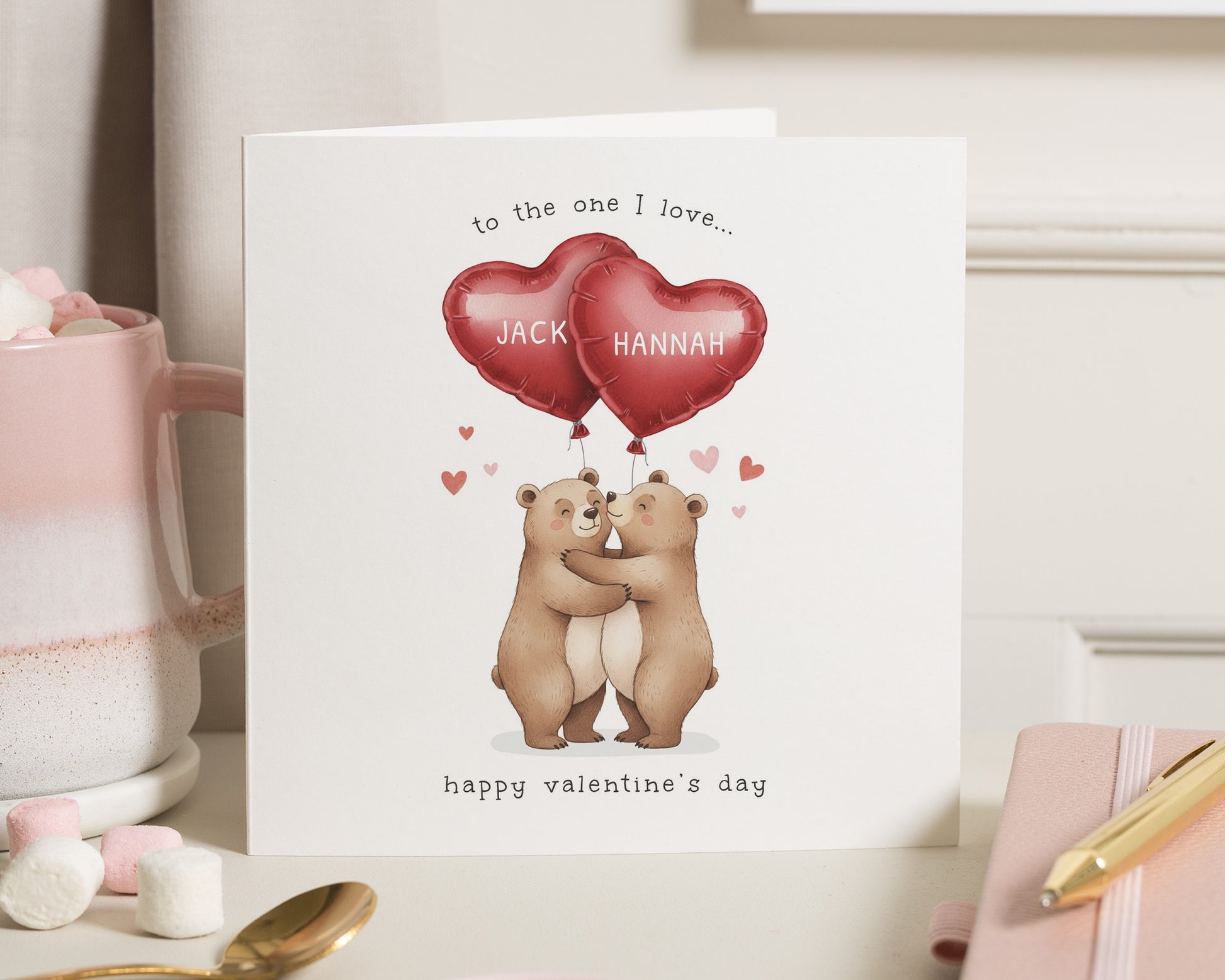 Valentines Day Card for Him or Her, Personalised Bear Valentines Card, Cute Romantic Card, Valentines Card for Boyfriend Girlfriend Wife