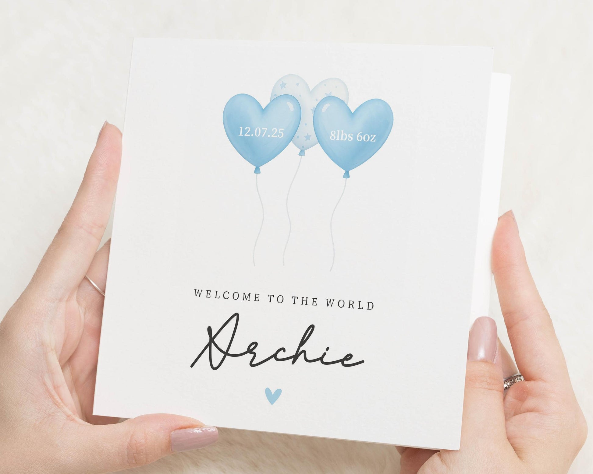 Personalised New Baby Card, Welcome To The World Card, Baby Boy Card, Custom Name Card, New Baby Boy Gift, Birth Announcement Card