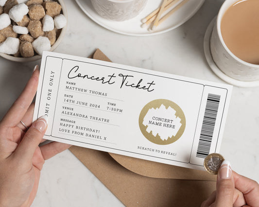 Personalised Concert Ticket Gift, Scratch To Reveal, Birthday Gift For Him Or Her, Custom Concert Gift Voucher