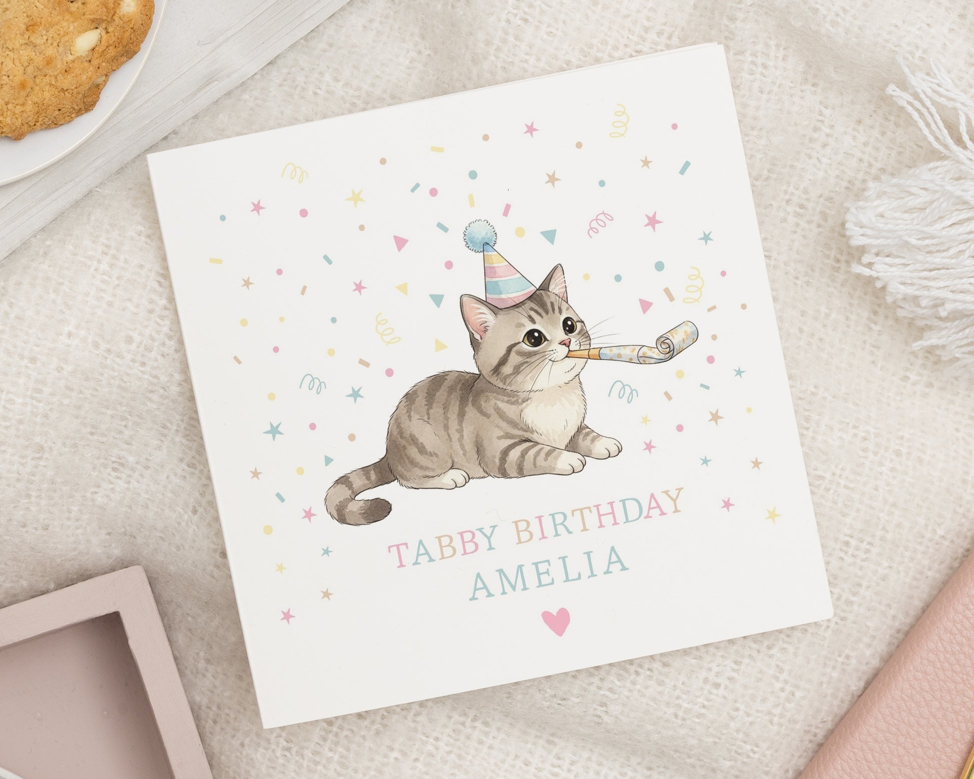 Cat Birthday Card, Tabby Cat Birthday Card, Personalised Birthday Card for Her, Birthday Card for Daughter, Cute Cat Birthday Card