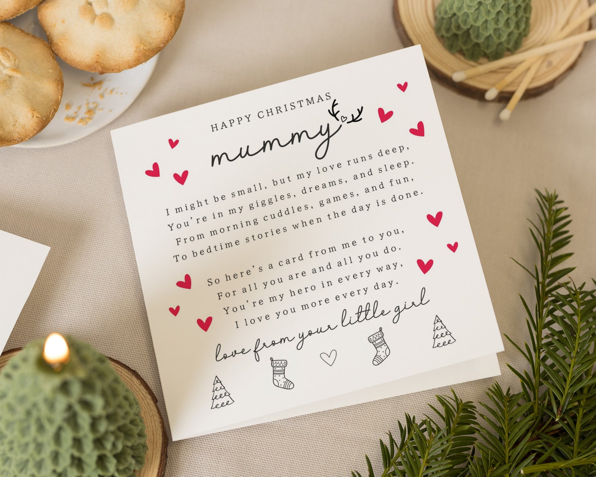 Christmas Card for Mum, Happy Christmas Mummy Card, Christmas Card from Daughter, Cute Christmas Card for Her, Personalised Xmas Card