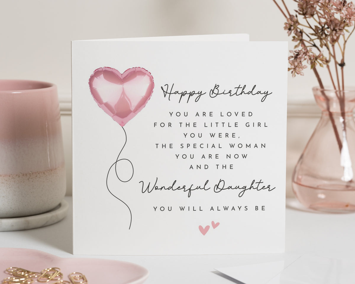 Birthday Card for Daughter, Daughter Birthday Card, Birthday Card for Her, Cute Birthday Card, Heart Balloon Birthday Card