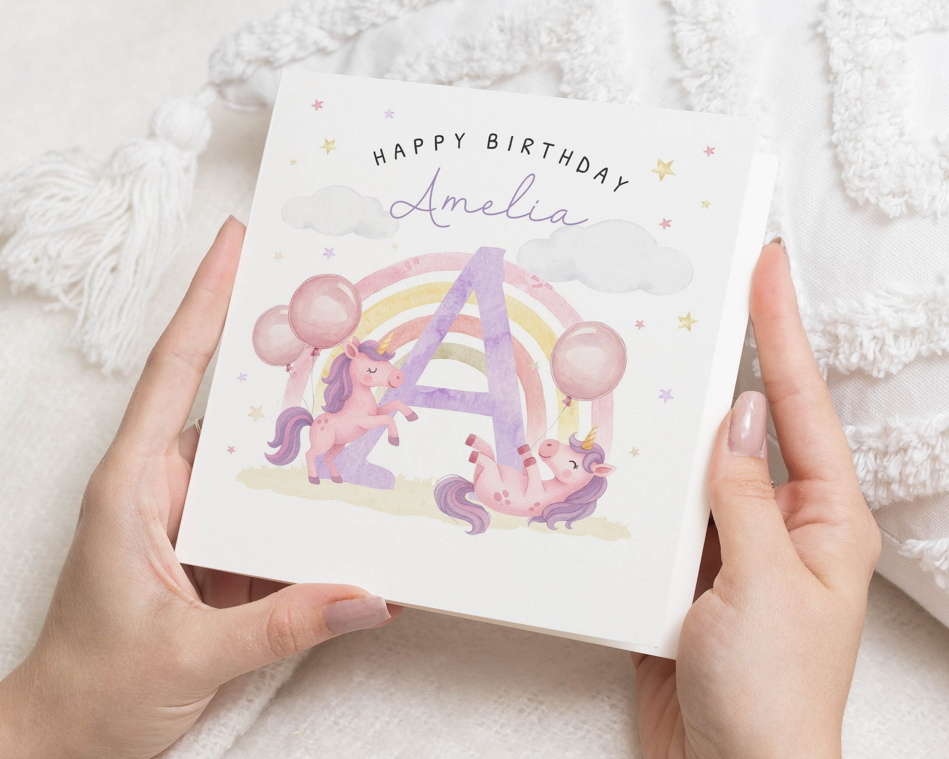 Birthday Card for Girl, Personalised Unicorn Birthday Card, Birthday Card for Daughter, Cute Birthday Card, Rainbow Birthday Card
