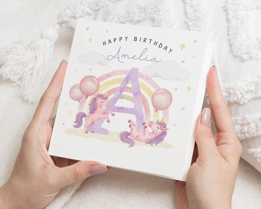 Birthday Card for Girl, Personalised Unicorn Birthday Card, Birthday Card for Daughter, Cute Birthday Card, Rainbow Birthday Card