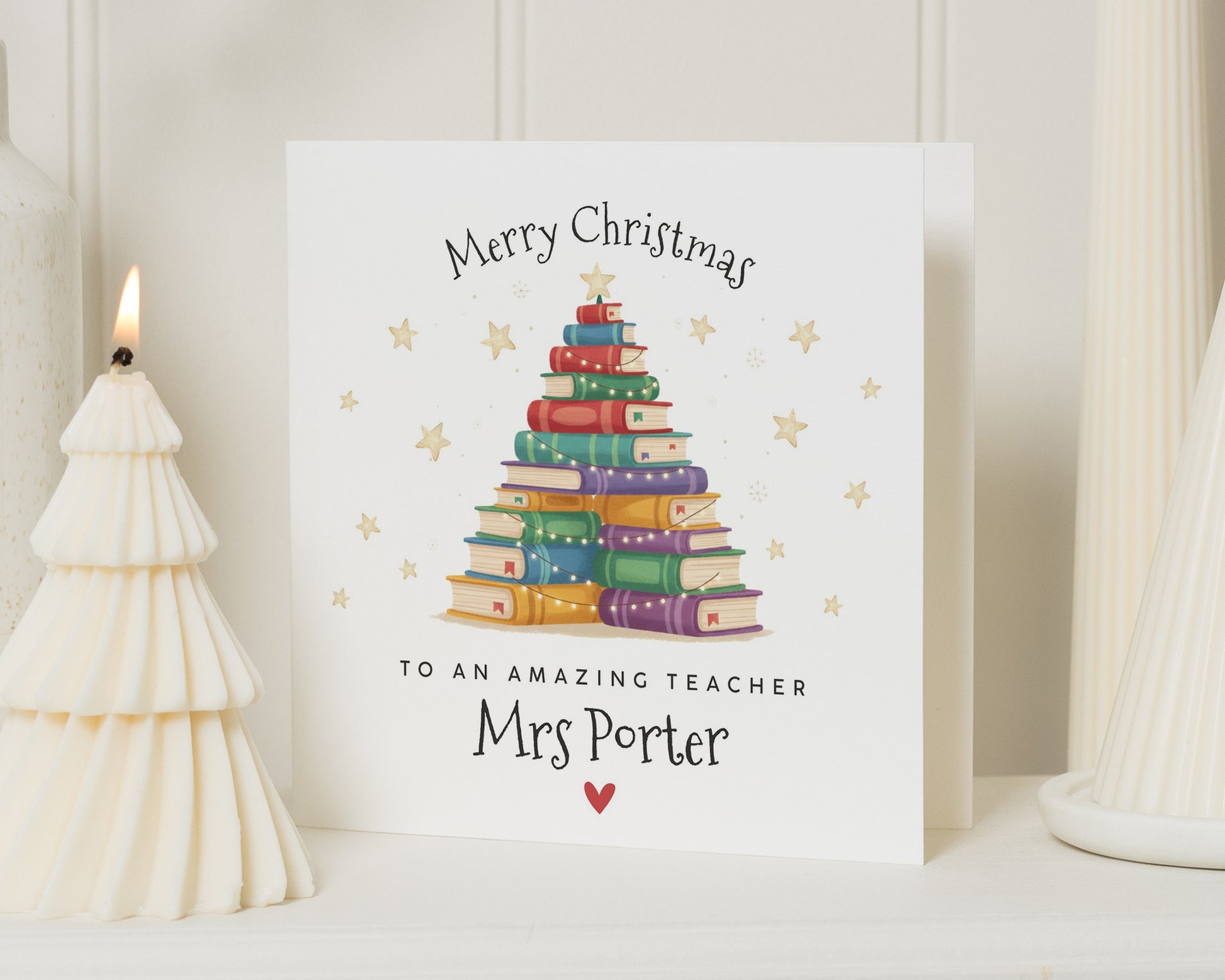 Christmas Card for Teacher, Personalised Teacher Christmas Card, Merry Christmas Card for Teacher, Book Christmas Card