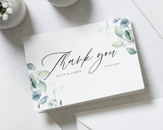 Personalised Wedding Thank You Cards, Greenery Wedding Thank You Card, Minimal Thank You Cards, Folded Wedding Thank You Cards