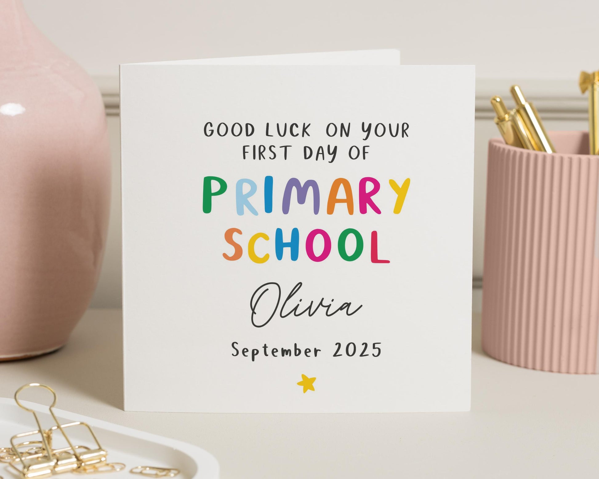 Good Luck Card for First Day of School, Personalised Primary School Card, Good Luck Card for Girl, First Day Card, Custom Name Card