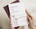 Burgundy Floral Wedding Invitations, Elegant Botanical Wedding Invites, Minimal Calligraphy Wedding Invite, Personalised Invitation Suite